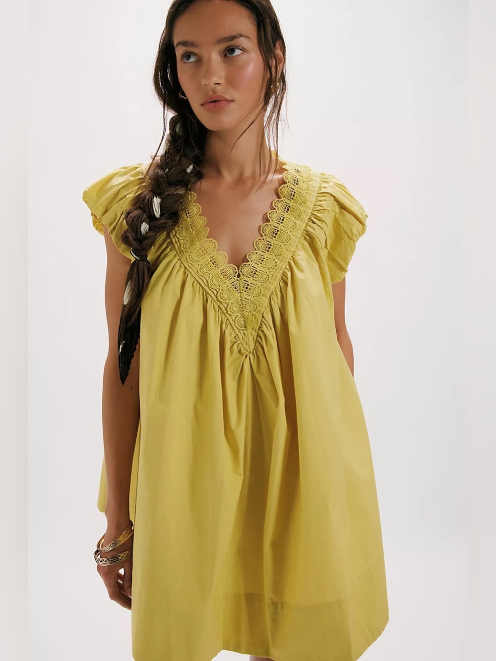 Free People Sundazed Mini Dress Color: Sicilian Yellow Small NWT